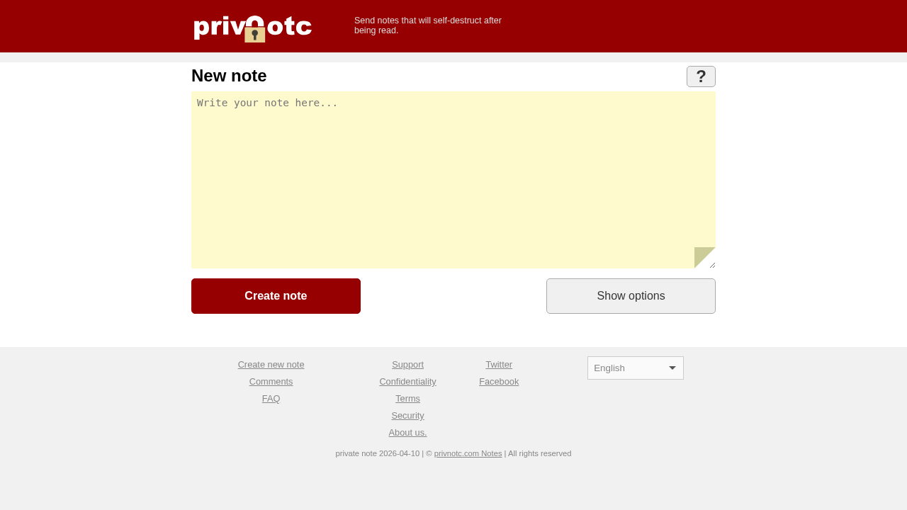 Screenshot of privnotc.com