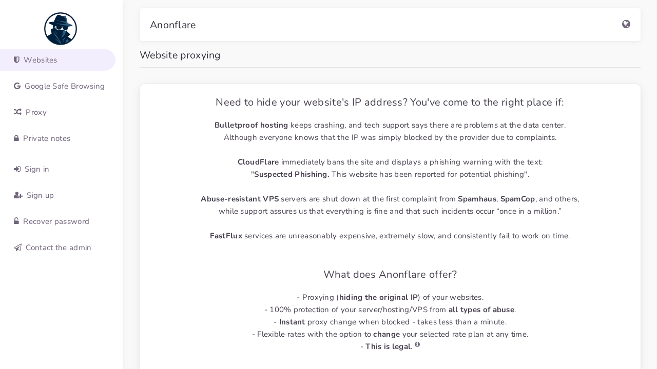 Screenshot of anonflare.cc