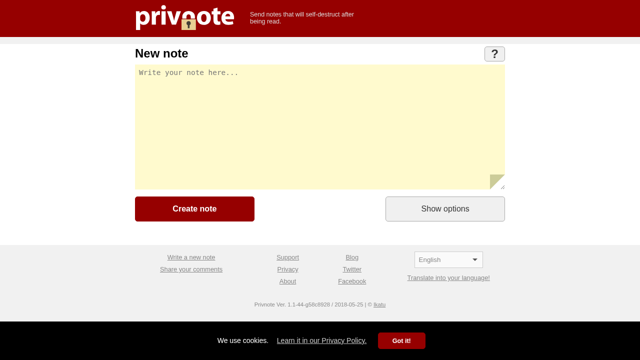 Screenshot of privnote.me