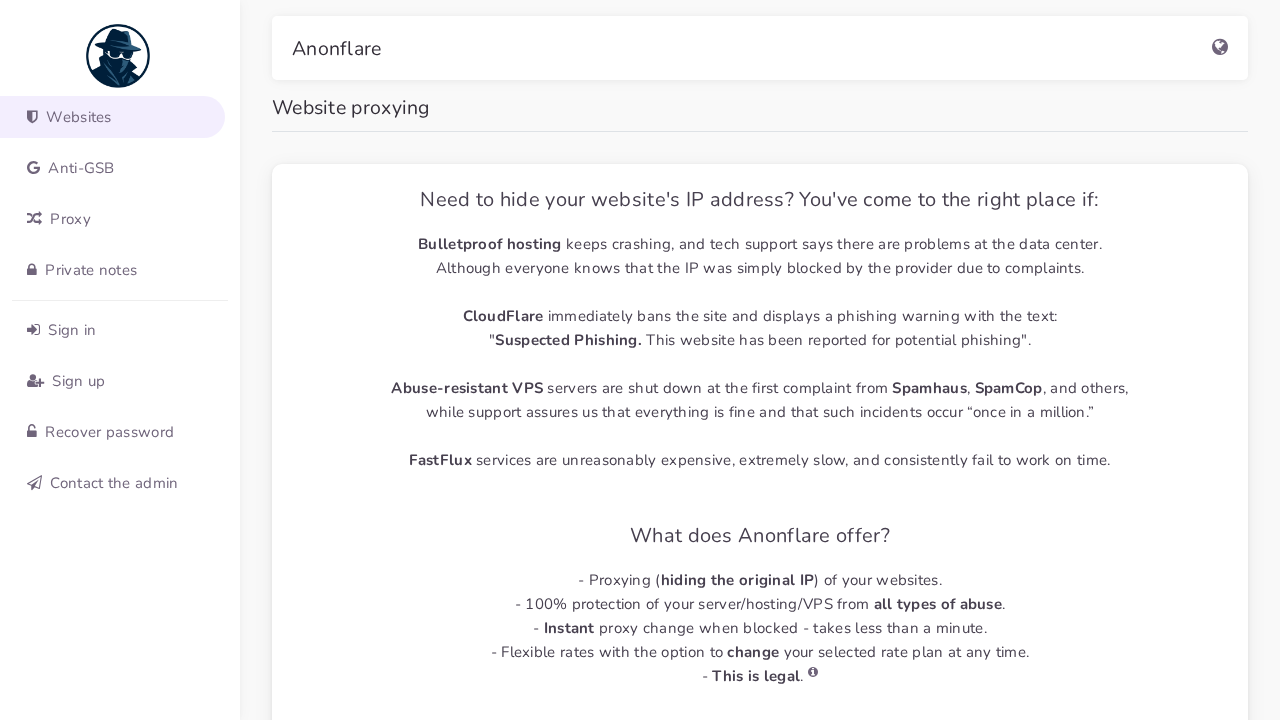 Screenshot of anonflare.com