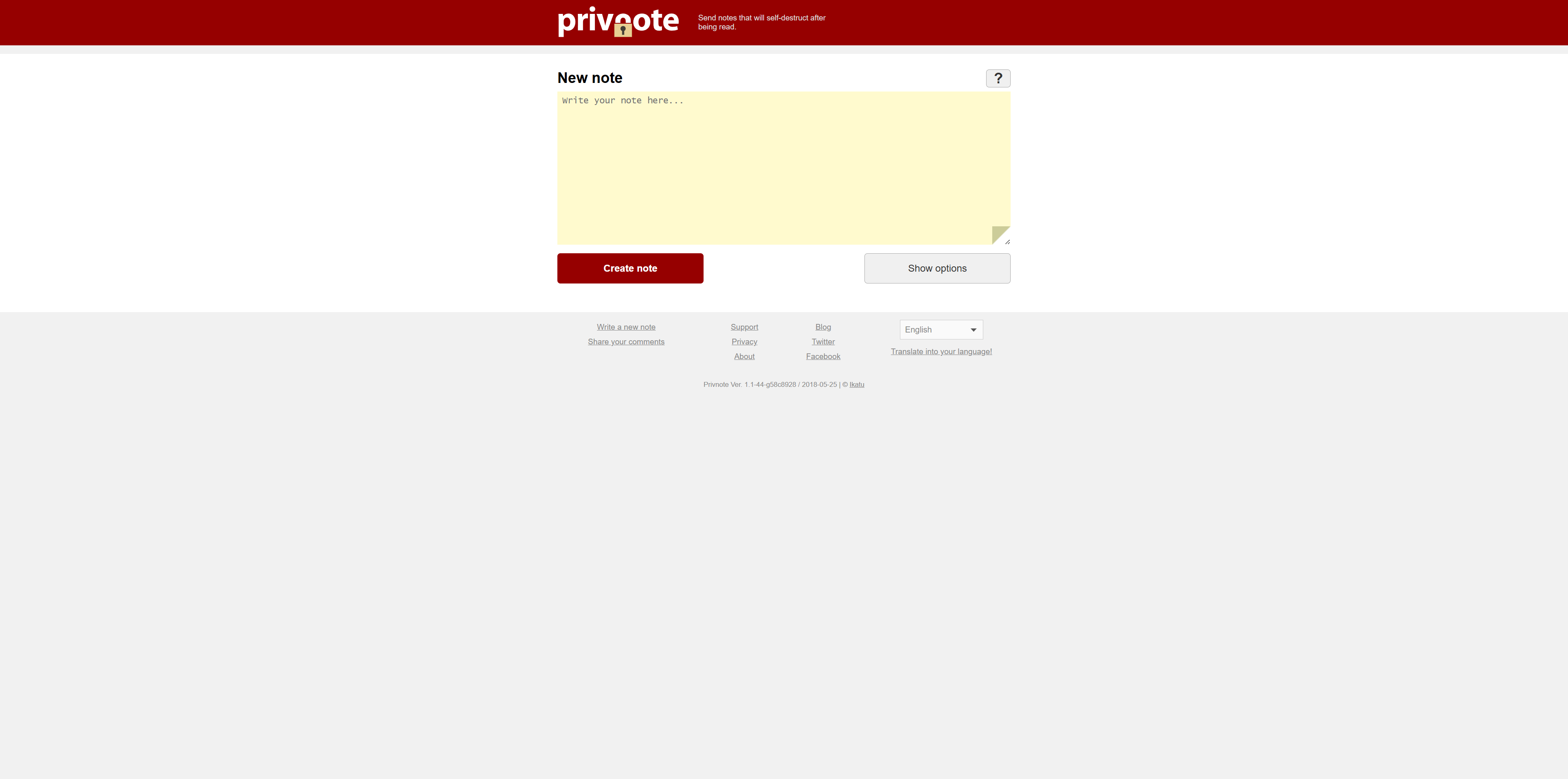 Screenshot of privnote.rest captured during the scan