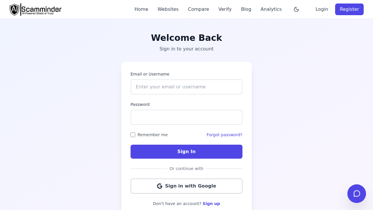 Screenshot of scamminder.com