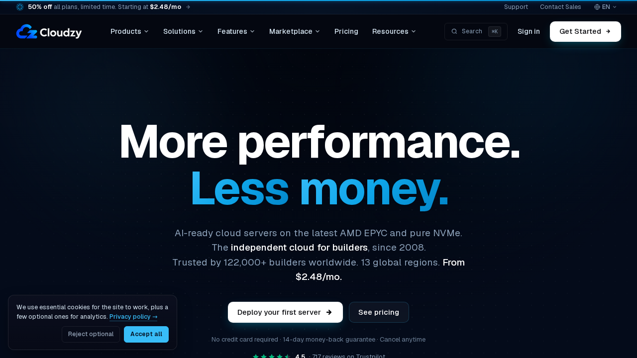 Screenshot of cloudzy.com captured during the scan