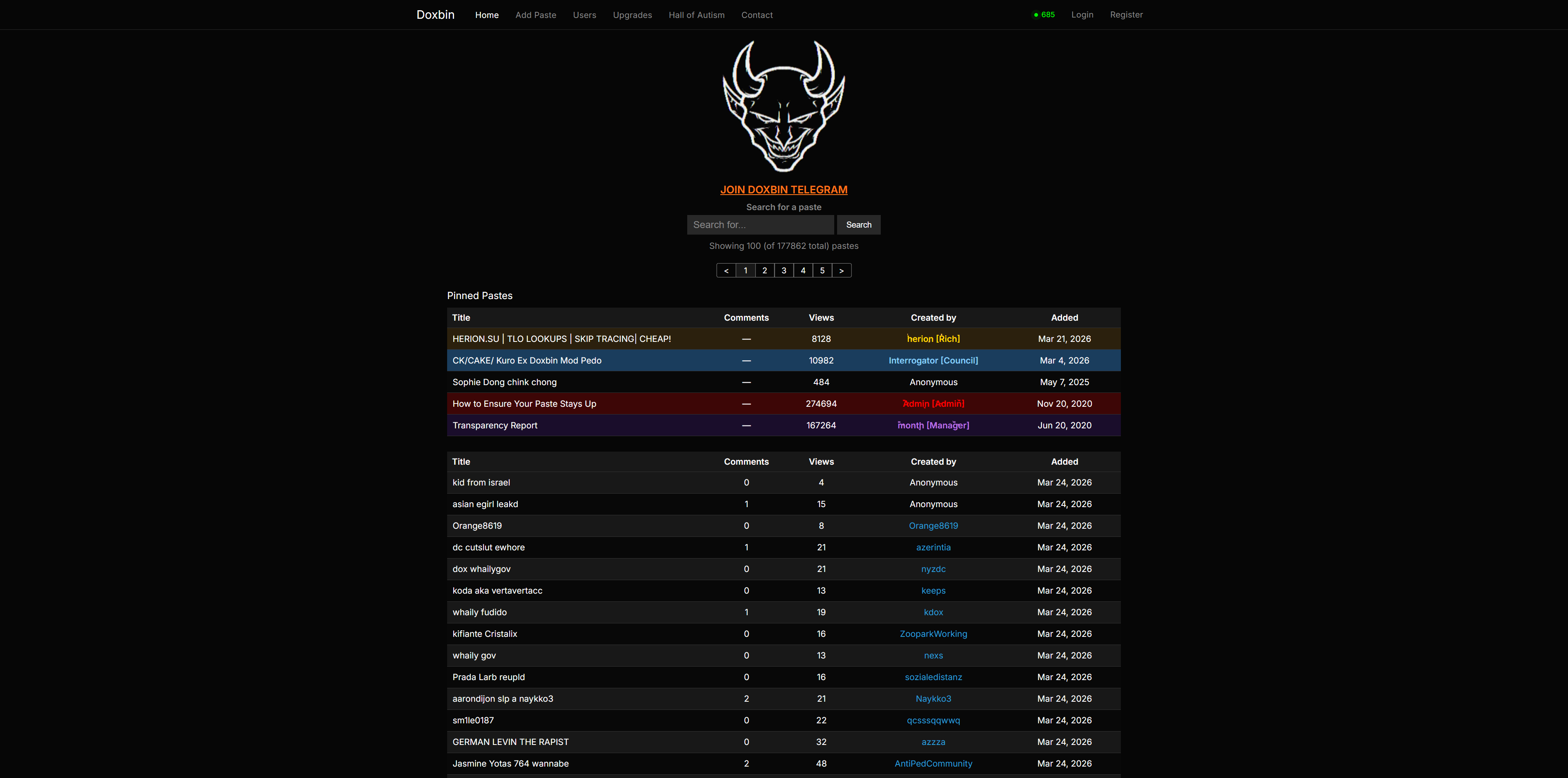 Screenshot of doxbin.com