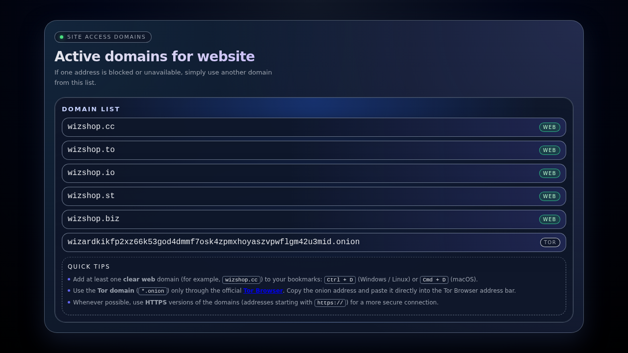 Screenshot of wizardshop.live captured during the scan