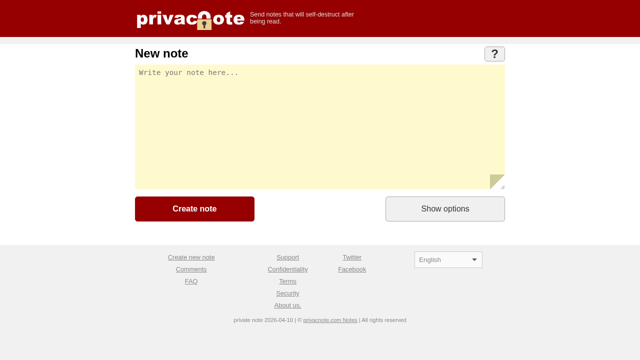 Screenshot of privacnote.com