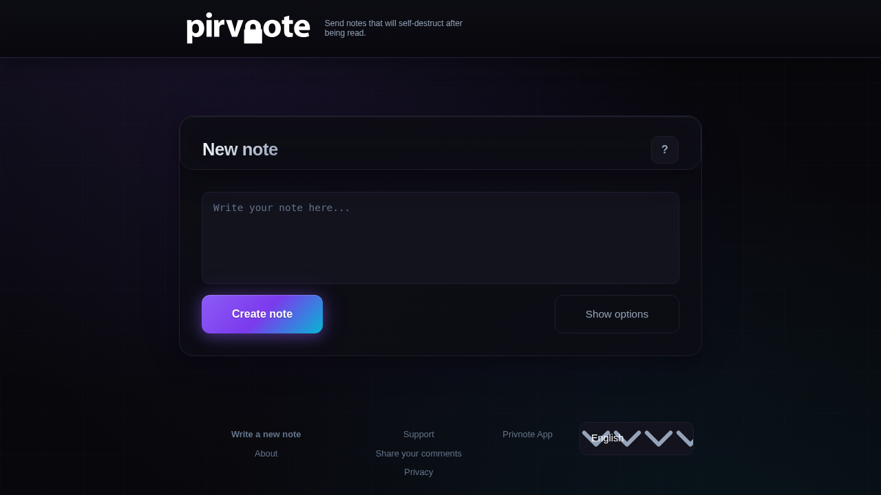 Screenshot of privnmote.com