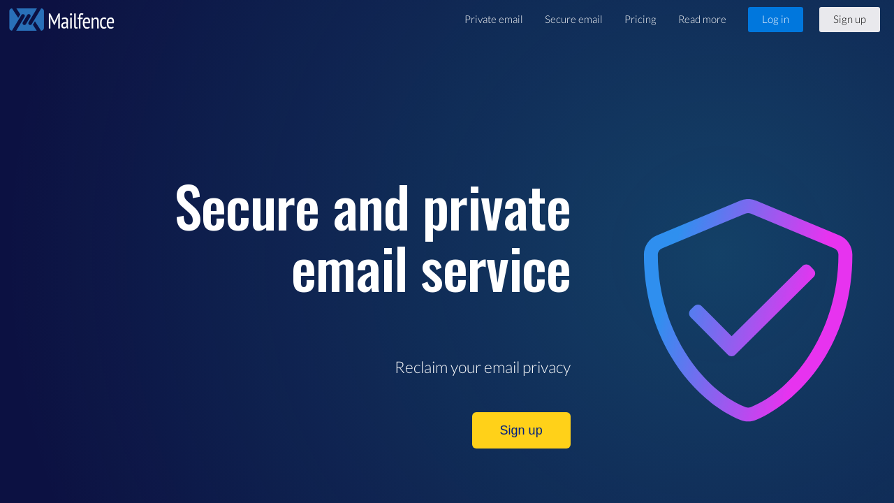 Screenshot of mailfence.com