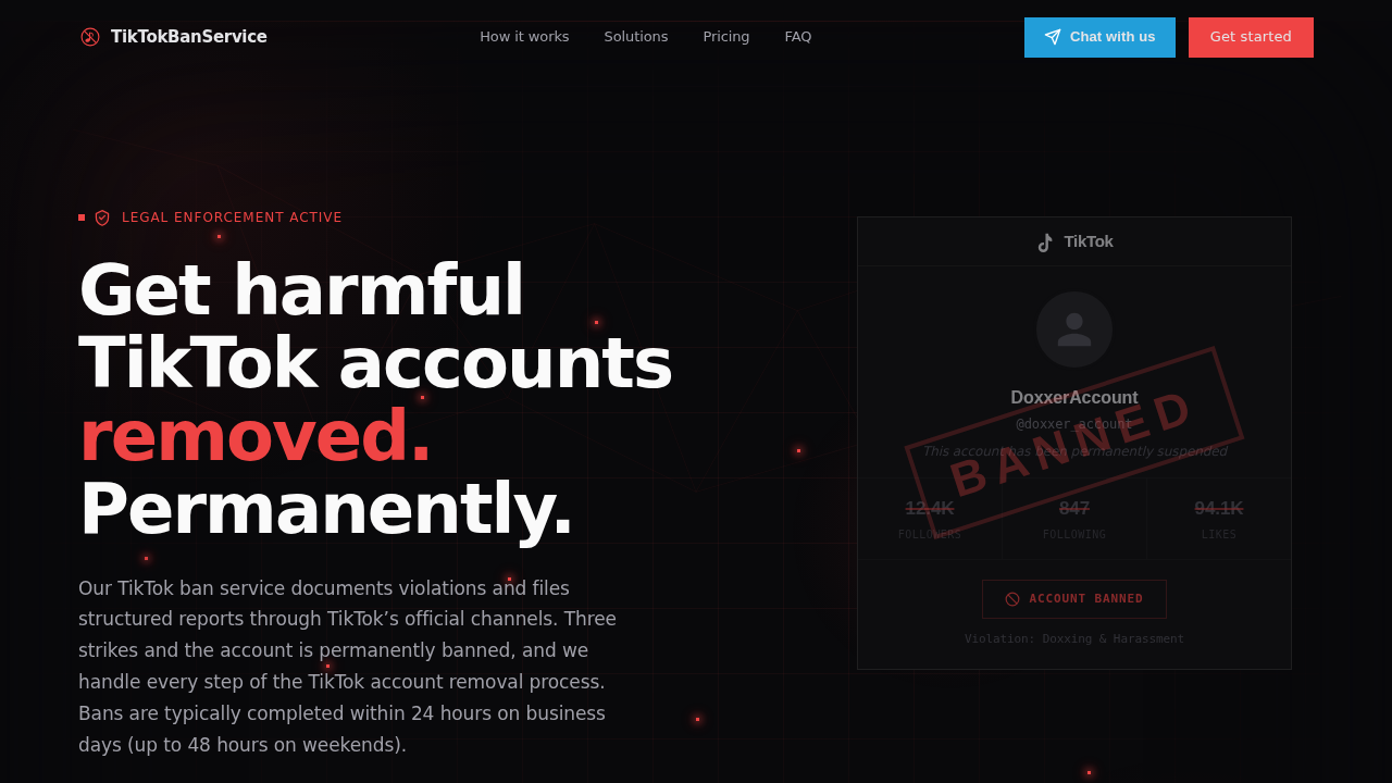 Screenshot of tiktokbanservice.com captured during the scan