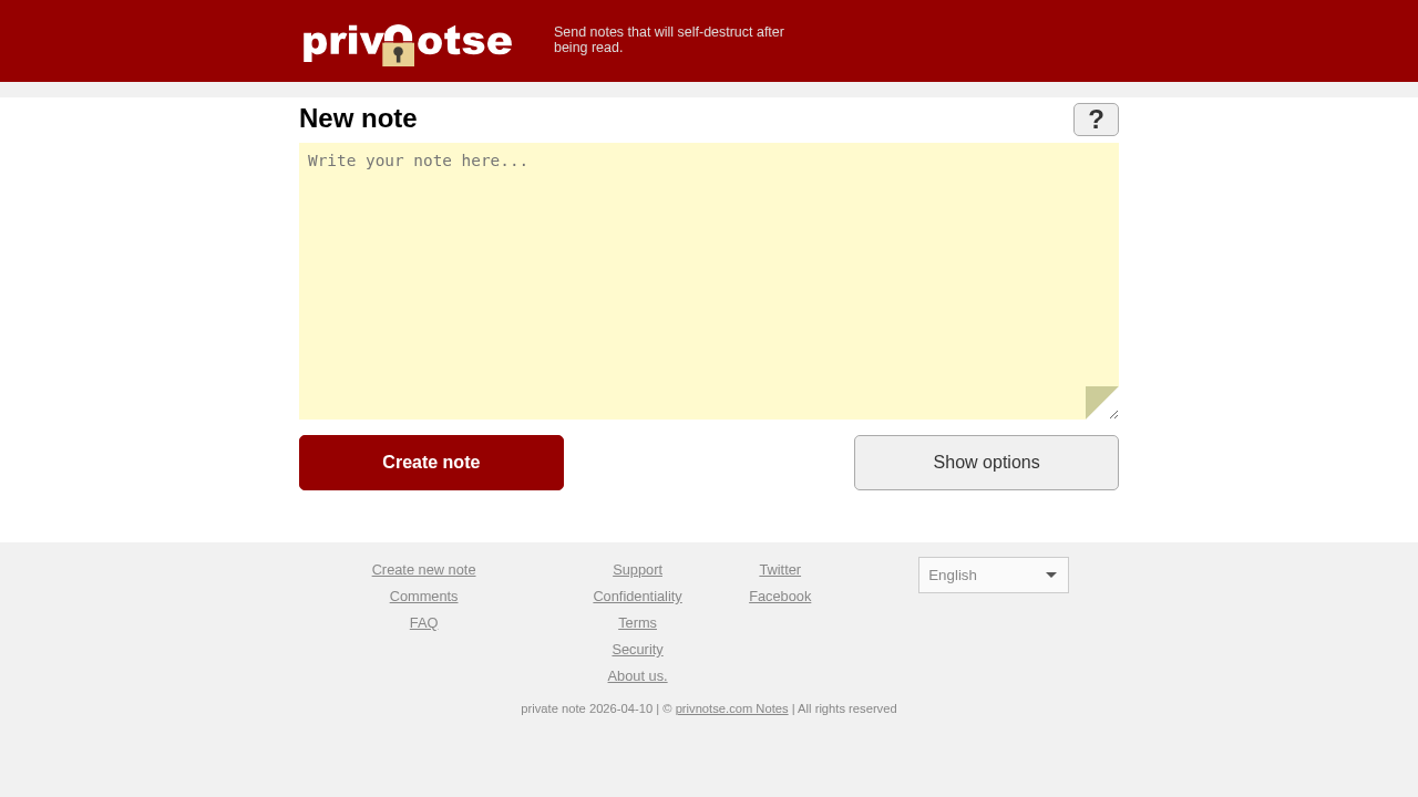 Screenshot of privnotse.com