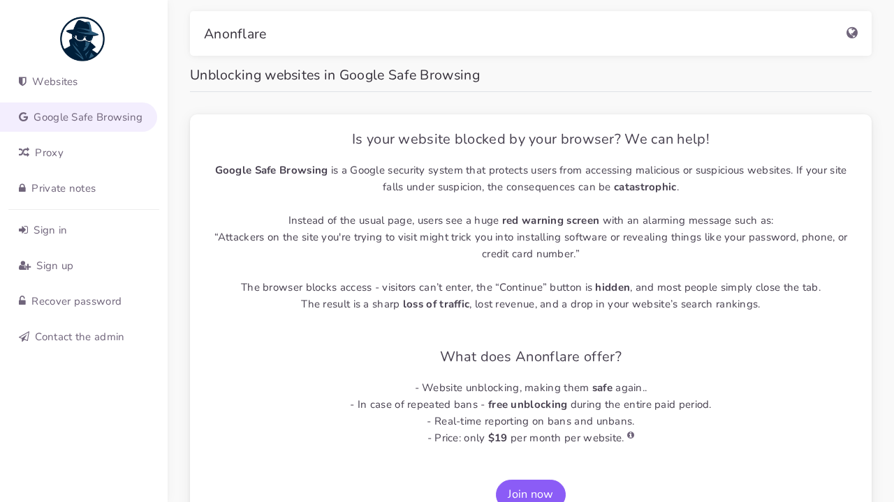 Screenshot of anonflare.cc